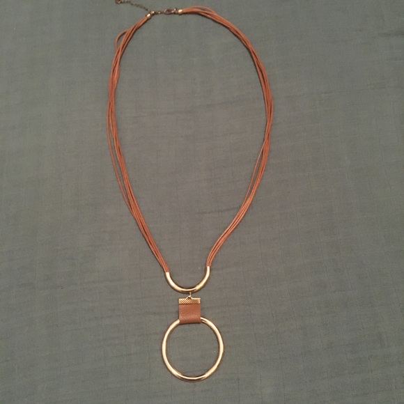 unknown Jewelry - Brown and Gold Tone Circle Pendant Long Sweater Necklace